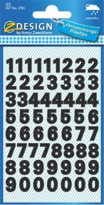 Matrica, számok, 0-9, AVERY ZWECKFORM, fekete, 120 matrica/csomag