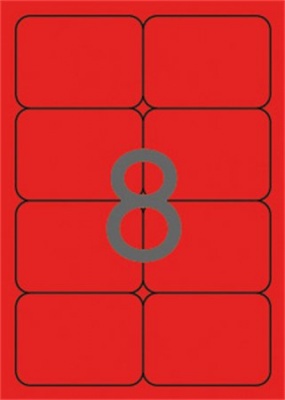 Etikett, 99,1x67,7 mm, színes, kerekített sarkú, APLI, neon piros, 160 etikett/csomag