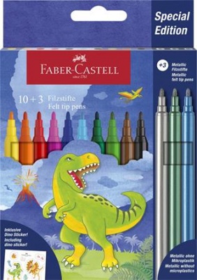 Filctoll készlet, FABER-CASTELL "Dinoszaurusz" 10 különböző szín + 3 metál
