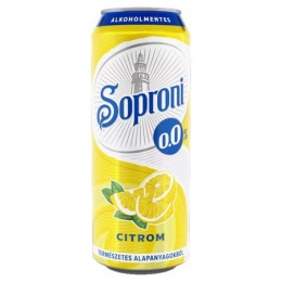 Alkoholmentes sör, 0,5 l, dobozos, SOPRONI "0.0%", citrom