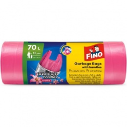 Szemeteszsák, köthető füles, illatosított, 70 l, 15 db, 62x73 cm, 16 µ, FINO "Premium handles", rózsaszín